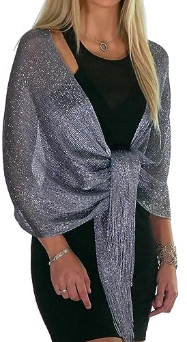 Elegante Schals und Wraps für Abendgarderobe, Metallic-Dunkelgrau/Silber, Einheitsgröße