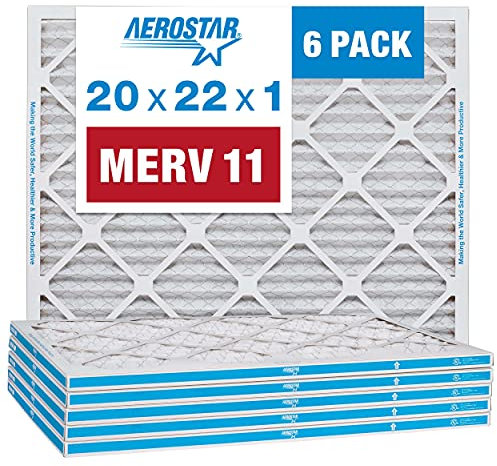 Aerostar Filtro de aire plisado MERV 11 de 20 x 22 x 1, filtro de aire para horno de CA, paquete de 6 (tamaño real: 19 3/4 x21 3/4 x3/4)