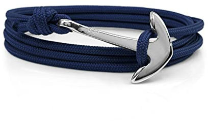 Anchor Rope Bracelet for Men & Women Made from Stainless Steel and Durable Rope - Adjustable - Handmade in The UK - (Navy & Silver)
