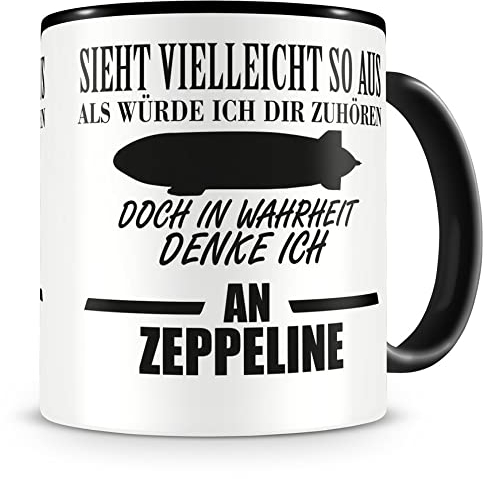 Samunshi® Ich denke an Zeppeline Tasse Kaffeetasse Teetasse Kaffeepott Kaffeebecher Becher 300ml schwarz