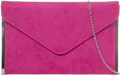 fi9® PLAIN SUEDE ENVELOP STYLE BRIDAL WEDDING EVENING CLUTCH PARTY PURSE HAND BAG (Fuchsia Pink)
