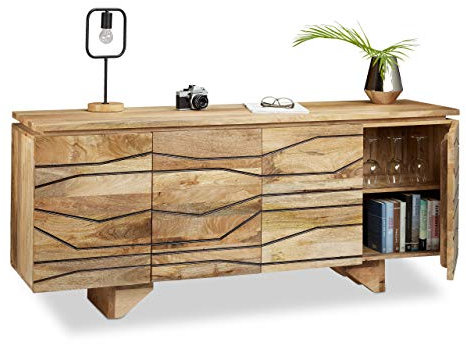 Native Home Sideboard mit Muster, Kommode Mango-Holz, Highboard Wohnzimmer, Anrichte massiv, HxBxT: ca. 75 x 177 x 45 cm