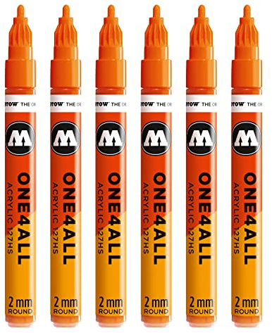 Molotow One4All 127HS Acryl Marker (2,0 mm Strichstärke, hochdeckend und permanent, UV-beständig, für fast alle Untergründe) 6 Stück Farbe 085 dare orange