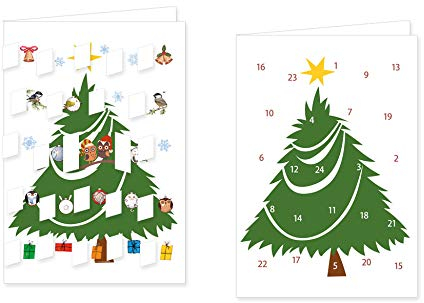 RASW081 -Tannenbaum Adventskalender-Doppelkarte - 12,5 x 18,5 cm mit hochwertigem Kuvert