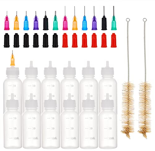 BENECREAT 12 Pack 1 Ounce Multi Purpose DIY Precision Tip Applicator Bottles Set with 24 Tips & 12 Caps - DIY Quilling, Glue Applicator, Oiler Bottle