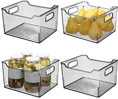 mDesign 4er-Set Aufbewahrungsbox mit Griffen – hohe Kühlschrankbox zur Lebensmittelaufbewahrung – Ablage aus Kunststoff für den Küchen- oder Kühlschrank – rauchgrau