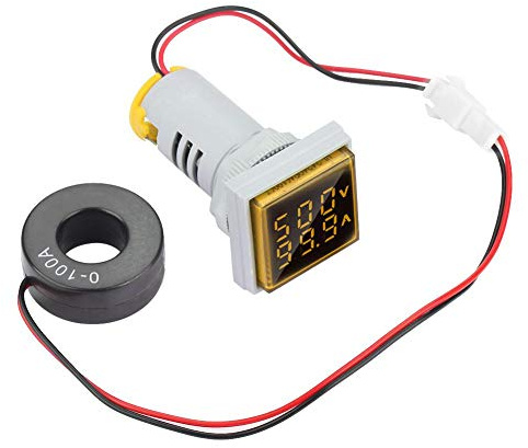 Indicatore di Tensione Digitale Amperometro Voltmetro AC 22mm, Indicatore Doppio Misuratore di Corrente Led a Doppio Display 60-500V 0-100A Display a Colori Diversi(giallo)