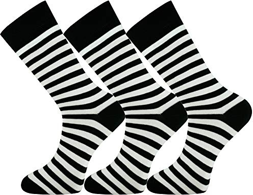 Mysocks Extra Feine Baumwolle, Nahtlose Zehenpartie, Gestreifte Socken 3 Paare Streifen weiß schwarz 41-46