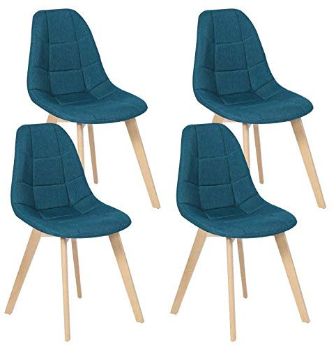 IDMarket - Lot de 4 chaises scandinaves Gaby Bleues en Tissu pour Salle à Manger