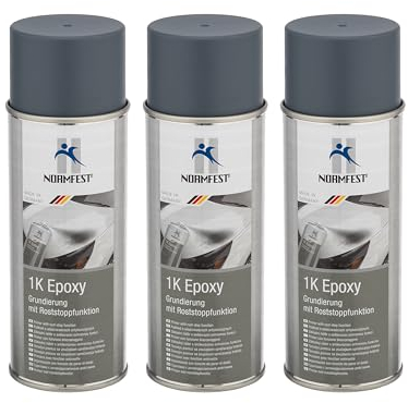 Normfest 1K Epoxy Grundierung Grau – Rostschutz & Haftvermittler in einem für Stahl, Aluminium & verzinkte Flächen – schleifbar & überlackierbar – professioneller Korrosionsschutz – 3x 400 ml