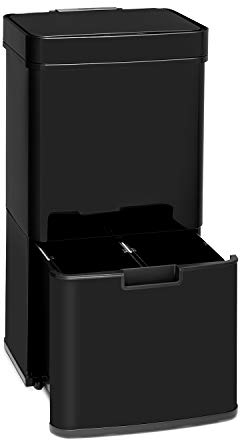 KLARSTEIN Touchless - Poubelle en acier inoxydable, capteur, capacité 72 litres, 4 bacs : 43 & 2 x 12,5 litres, ouverture et fermeture automatique - noir