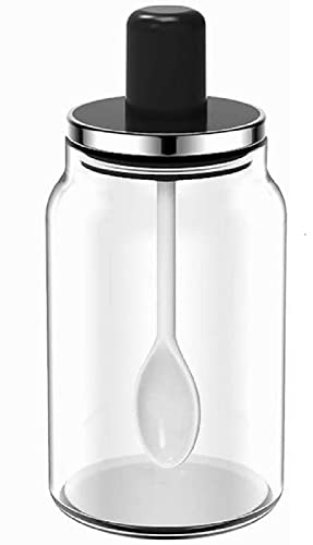 XiaoShenLu Gewürzdose mit Löffel Seal Sugar Salt Shaker Haushaltsgewürzflasche 220ml, schwarz