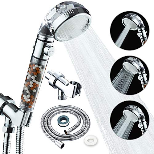 KAIREY Zen Duschkopf mit Perlen an/aus, 3 Funktionen, hoher Druck, wassersparend, gefiltert, Handbrause, Ionen-Duschkopf, reinigt Wasserdusche, mit 152.4 cm Brauseschlauch und Halterung