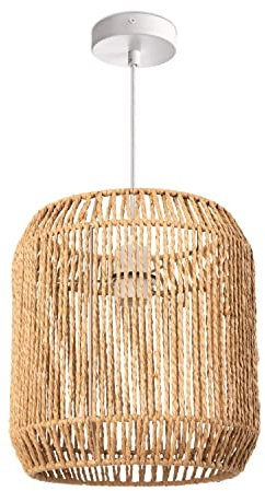 Paco Home Hängelampe Bambus Wohnzimmer Pendelleuchte Rattan Esstisch Esszimmer Lampe E27 Hängeleuchte Papier Boho, Farbe:Natur (Ø28cm), Leuchtenart/Farbe:Pendelleuchte - Weiß
