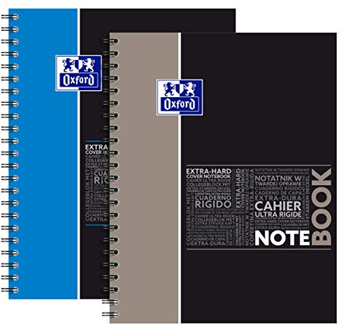 Oxford 400145136 A4+ Spiralhefte, liniert, 7 mm, Typ Cornell, 160 Seiten, fester Einband, verschiedene Farben, 2 Stück