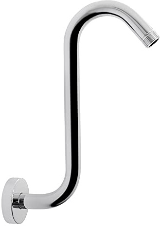 NearMoon S Shaped Shower Head Riser Pipe, Shower Extender Arm with Flange, Standard 1/2 Connection- Bathroom Accessory, 12 Inch (1 Pack, Chrome)