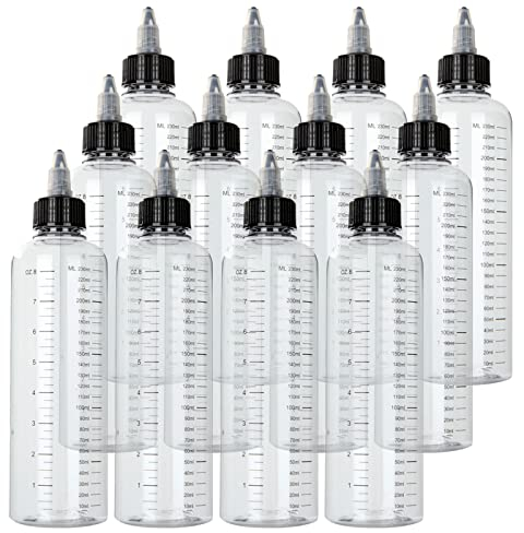 SHANQIAN 12 PCS×250 ML Flacons de Distribution Gradués Plastique Flacon avec Capuchon Twist Noir Bouteilles de Compression pour Encres Liquides/Teintures/Capillaires/Colorants
