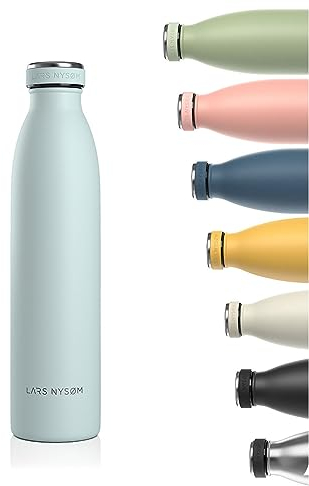 LARS NYSØM Edelstahl Trinkflasche 350ml, 500ml, 750ml, 1L, 1 5 liter | Thermosflasche Kohlensäure geeignet | Auslaufsichere Wasserflasche für Sport, Outdoor, Schule (Misty Blue, 750ml)
