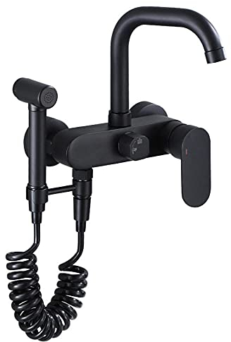 Rubinetto Cucina a Muro Rubinetto Cucina a Muro con Doccetta Estraibile Nero Rubinetti da Muro Girevole a 360°Miscelatore da Cucina a Parete-Modalità Singola