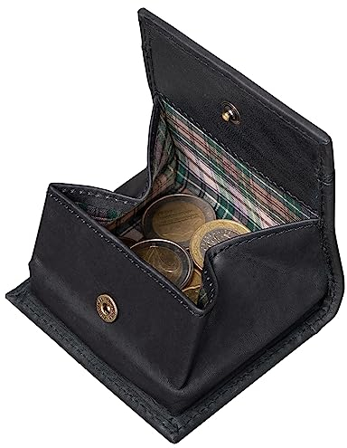 Benthill Kleine Münzbörse Leder | Echt Leder Münzbeutel | Kleine Minibörse für Münzen | Wiener-Schachtel für Kleingeld, Farbe:Schwarz