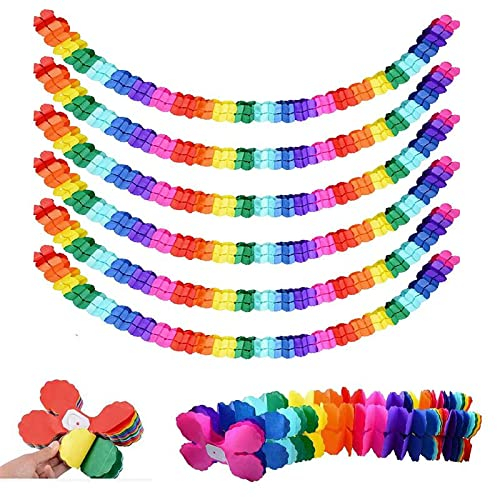 6 STK Bunt Girlande Papier Party Dekoration Set hängenden Garland Partygirlande Geburtstagsgirlande Vierblättriges Papier Blume, für Abschlussfeier Geburtstag Hochzeit Karneval Fasching (bunt)
