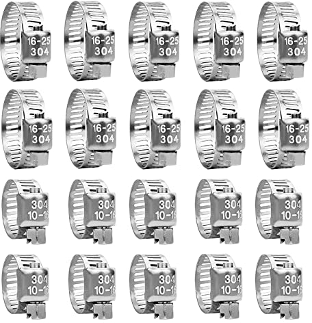 SHULLIN 20 Stück Rohrschellen 304 Edelstahl Schlauchschellen Schlauchklemmen Spannbereich 10-16/16-25mm Bandbreite 8 mm Schlauchschellen Set für Garten, Pool, Gas Rohr, Wasser Rohr, Automobil-Tubing