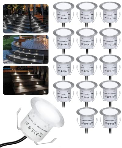 HIBOITEC 16er Set Terrassenbeleuchtung Kaltweiß, Terrassen Einbaustrahler LED Aussen Ø32mm 0.6W IP67 wasserdicht LED Einbaustrahler, für Küche Garten Gehweg Holzbrücke