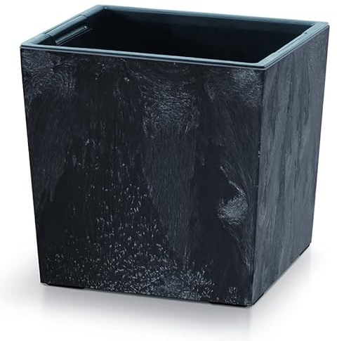 rg-vertrieb Blumenkasten Blumenkübel Blumentopf Pflanzkübel Quadrat Beton-Optik mit Einsatz Low Beton Struktur (240 Anthrazit)