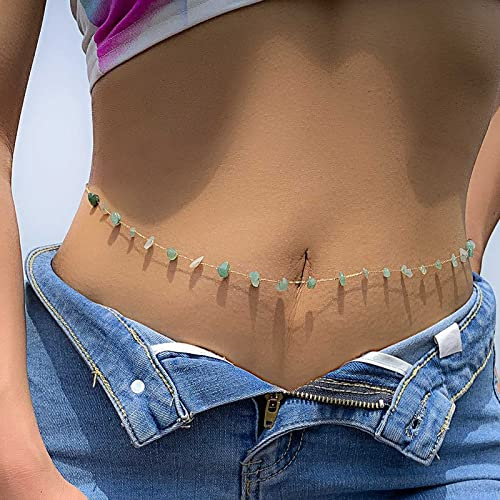 TseenYi Boho Kristall Taillenkette Perlen Naturstein Taille Bauchkette Edelstein Bauch Taillenkette Sommer Strand Bauch Körperkette Schmuck für Frauen und Mädchen (Gold)