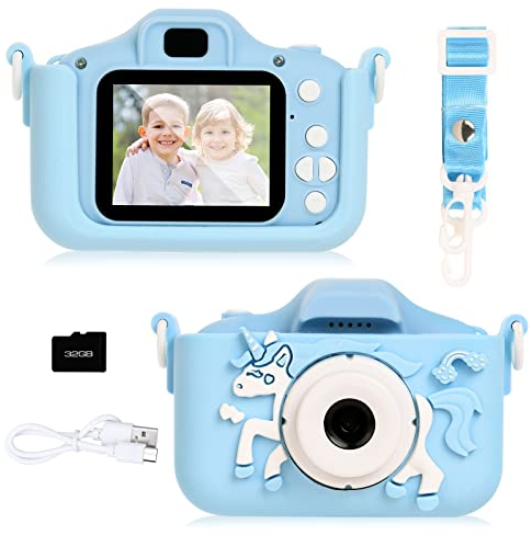 Ainiv Einhorn Kinder Kamera, 20MP Wiederaufladbar Kinder Digitalkamera, IPS-Bildschirm Kamera Kinder, 1080P HD Kamera mit 32G Karte, Kid Video Camcorder, Selfie Kinder für 3+ Jahre Jungen und Mädchen