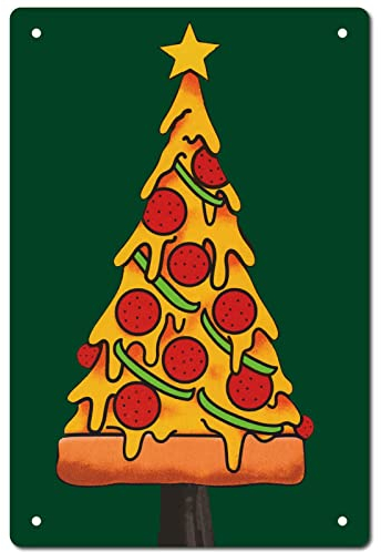 CREATCABIN Blechschild Mit Weihnachtsbaum, Pizza, Metallblechschilder, Vintage-Retro-Plakette, Poster Für Bar, Pub, Wohnzimmer, Küche, Garage, Fast Food, Café, Zuhause, Wanddekoration, 8 x 12,(5) cm