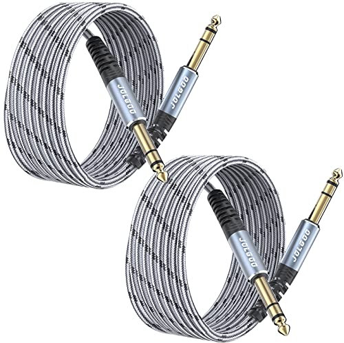 JOLGOO 1/4 TRS Cavo, 3M, 6.35 bilanciato, 2-Pack. Per chitarra, basso, tastiera, mixer, amplificatore, altoparlante, mandolino. Audio professionale