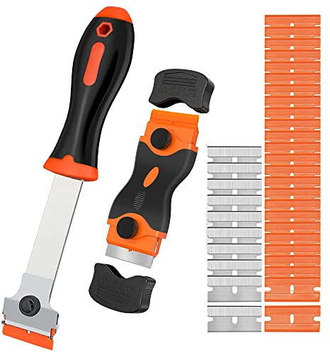 Gebildet Rascador de Cuchillas de Afeitar, 2pcs de Raspador de Cuchillas para Quitar Etiquetas, Calcomanías de Registro(10pcs Cuchillas de Metal y 20pcs de Plástico Adicionales)