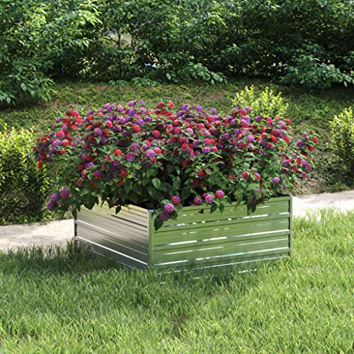 WIFESE Jardinière Surélevée 100x100x45 cm Acier Galvanisé Argenté Lit Surélevé de Jardin Métal Bacs à Fleurs Exterieur Patio Potager Balcon Suffisamment d'espace pour Plantes Légumes Herbes