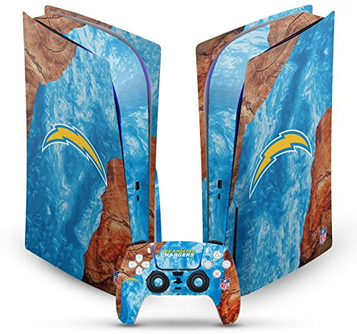 Head Case Designs Offizielle NFL Holz & Harze Los Angeles Chargers Vinyl Frontplatte Haut Gaming Aufkleber Abziehbild kompatibel mit Sony Playstation 5 PS5 Disc Edition Console & DualSense Controller