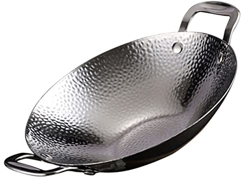 NAMOARLY Vaso Di Wok Giapponese Pentola In Acciaio Inox Wok A Fondo Piatto Salsa Padella Piccola Pentola Wok In Acciaio Al Carbonio Padella In Acciaio Inox Argento Piccole Pentole
