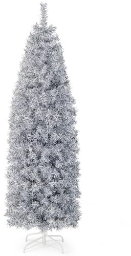 RELAX4LIFE Albero di Natale 180CM, Albero di Natale Slim con Luci Incorporate, Rami Folti, Effetto Realistico Decorazione Natalizia da Interno