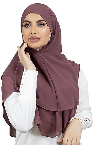 LAMISHIJAB® Hijab Slip Hijab Khimar Effekt 2 Schleier zum Binden ohne Nadeln für Frauen Musumane Segeln HE600, himbeere, One size