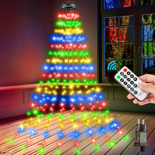 Christbaumbeleuchtung mit Ring - 3.0M 16 Stränge 480LED Wasserdicht Lichterkette Weihnachtsbaum Außen Innen, Weihnachtsbeleuchtung mit Fernbedienung 8 Modi Memory Timerfunktion Christbaum Dekoration