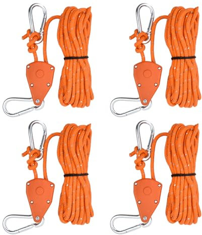 4 Pack Tent Camping Cord 6mm, Tents Guy Ropes, Reflective Guide Rope with Aluminum Tensioners Adjuster for Camping Hiking Awning (Orange)