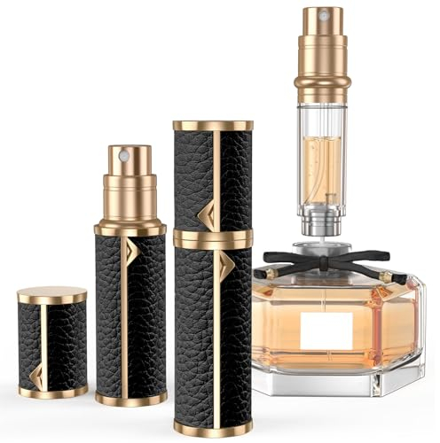 YIERSO Botella de perfume recargable de viaje, dispensador de perfume de relleno inferior de cuero auténtico, mini atomizador de colonia, botellas de spray tamaño de bolsillo portátil para crucero,