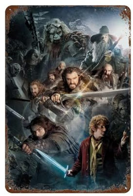 NRCKMIHRAE Filmposter Der Hobbit-Angriff der Zwerge, Wanddekoration, Kunst, Metallblechposter, moderne Heimdekoration, Kunst, Metallposter, Hausbar, Ladendekorationen, Vintage-Schild, Geschenk, 30 x