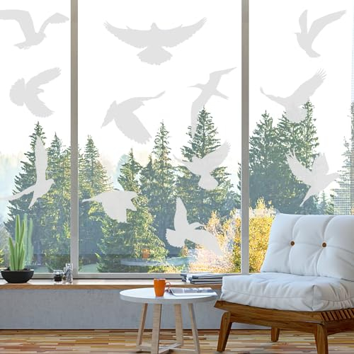 Deepton 36 Stück Groß Fensteraufkleber Vogelschutz Aufkleber für Fenster, Vogelaufkleber für Fnsterscheiben, PVC Vogel Aufkleber Fenster Selbstklebend auf Fensterglas Party Zubehör (Weiß)