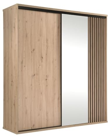 Lomadox Kleiderschrank Schiebetürenschrank Schwebetürenschrank 199 cm breit Eiche mit schwarz