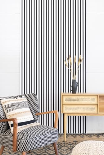 Leiste24 Akustikpaneel - Lamellenverkleidung - Wandverkleidung - 2.400 x 600 mm - Akustikfilz Schwarz - Lamellendekor Weiß