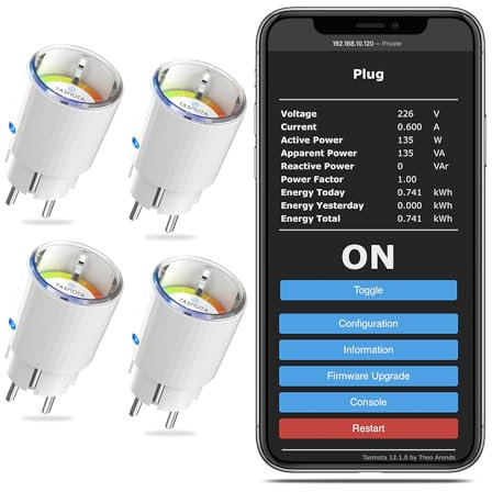 SMARTERCURRY Smart TASMOTA mini Steckdose | WLAN ESP32-Serie Plug | stromzähler | Zeitschaltuhr | Work with MQTT, Domoticz, ioBroker Home Assistant Google Alexa - 4 Stücke