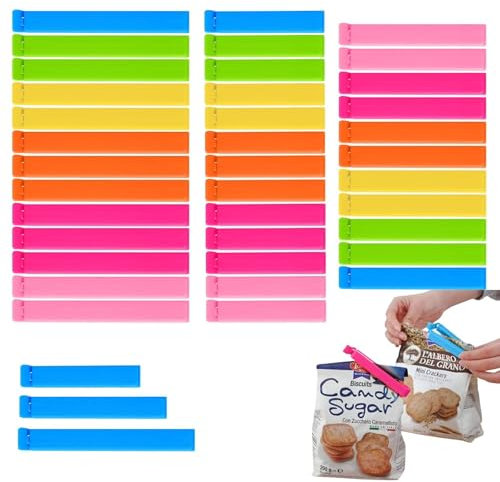 OMBRISA Chiudi Sacchetti Cucina 40 Pezzi, Mollette Chiudi Sacchetti 7/11cm, Mollette per Alimenti da Cucina per Congelatore, Snack, Frutta Secca, Caffè (coloré)