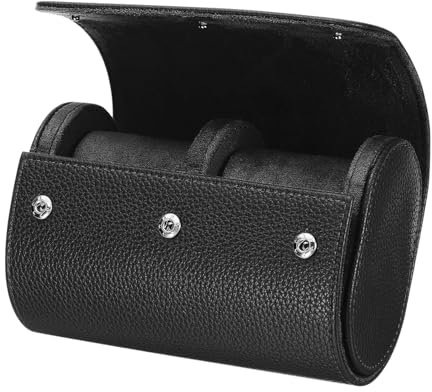 sourcing map Watch Roll Travel Case 2 Slots Portable Leather Watch Cases for Men and Women, Watches Storage Organizer with Removable Pillows for Traveling, Display, Home Storage, Textured Black