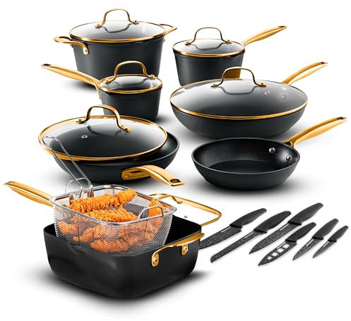 GRANITESTONE Juego de 20 utensilios de cocina de inducción, juego de ollas y sartenes antiadherentes, juego de utensilios de cocina antiadherentes, juego de ollas y sartenes antiadherentes, anodizado