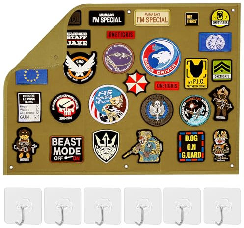 Qaestuan Klettwand, 58X45 cm Kletttafel Patches Klett, Taktische Patch-Display-Tafel, Wand Klettfläche Klettmatte mit Ösen, Faltbar Patch Wand, für Militär Patch-Aufhängung (Braun)